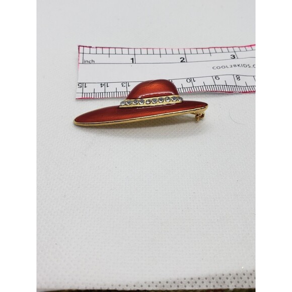 Red Hat Society Red Hat Enameled  Brooch Pin w/ Rhinestones - Picture 4 of 4